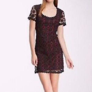 French Connection Lace Overlay Dress - Black and Red